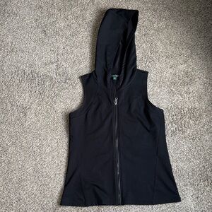 Lauren Ralph Lauren Black Hooded Zip-Front Knit Vest